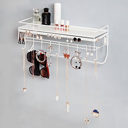 JackCubeDesign Wall Mounted classic White Iron Designer made Cosmetics Storage Shelf w/ Necklace Jewelry Organizer Shelf Earrings Holder – :MK238B - Thumbnail 6