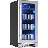 Zephyr Brisas 15 Inch Slim Beverage Fridge Single Zone Under Counter - Narrow Mini Wine & Drink Cooler Small Cabinet Wine Ref