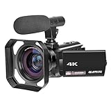 4K Camcorder Ultra-HD 48.0MP Digital Video Camera IR Night Vision Camcorders with Wifi External Microphone Wide Angle Lens and Lens Hood