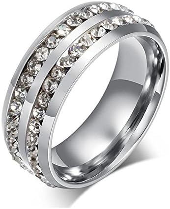 Aiyo Fashion Titanium Stainless Steel Wedding Rings Classic Plated 18K Gold Double Row CZ Crystal Promise Anniversary Rings High Polished Finish Comfort for Men Women