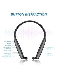 Auriculares Bluetooth inalámbricos plegables con correa para el cuello, auriculares deportivos con micrófono retráctil, estéreo, cancelación de ruido, Siri y Bixby Voice Command Gym para iPhone, Android, iPad, Samsung, HTC