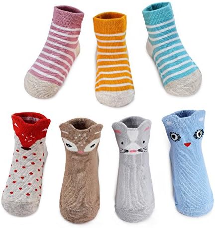 Haley Clothes Newborn Baby Socks Toddler Socks Non Skid Socks (7 Pairs/Pack Baby Boys Socks, 0-1 Years Old)