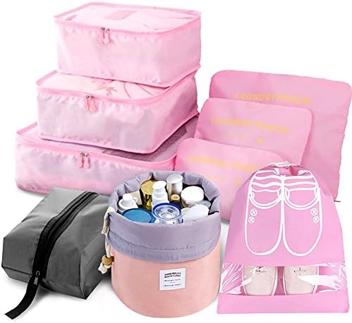 ZackX 9pcs Packing Cubes with Travel Shoe Organizer, Toiletry Bag, Laundry Pouch