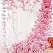 Artificial Cherry Blossom 4 Pack Garland Hanging Vine Silk Garland Flowers Hanging for Wedding Party Garden Wall Decoration(4 Pack)