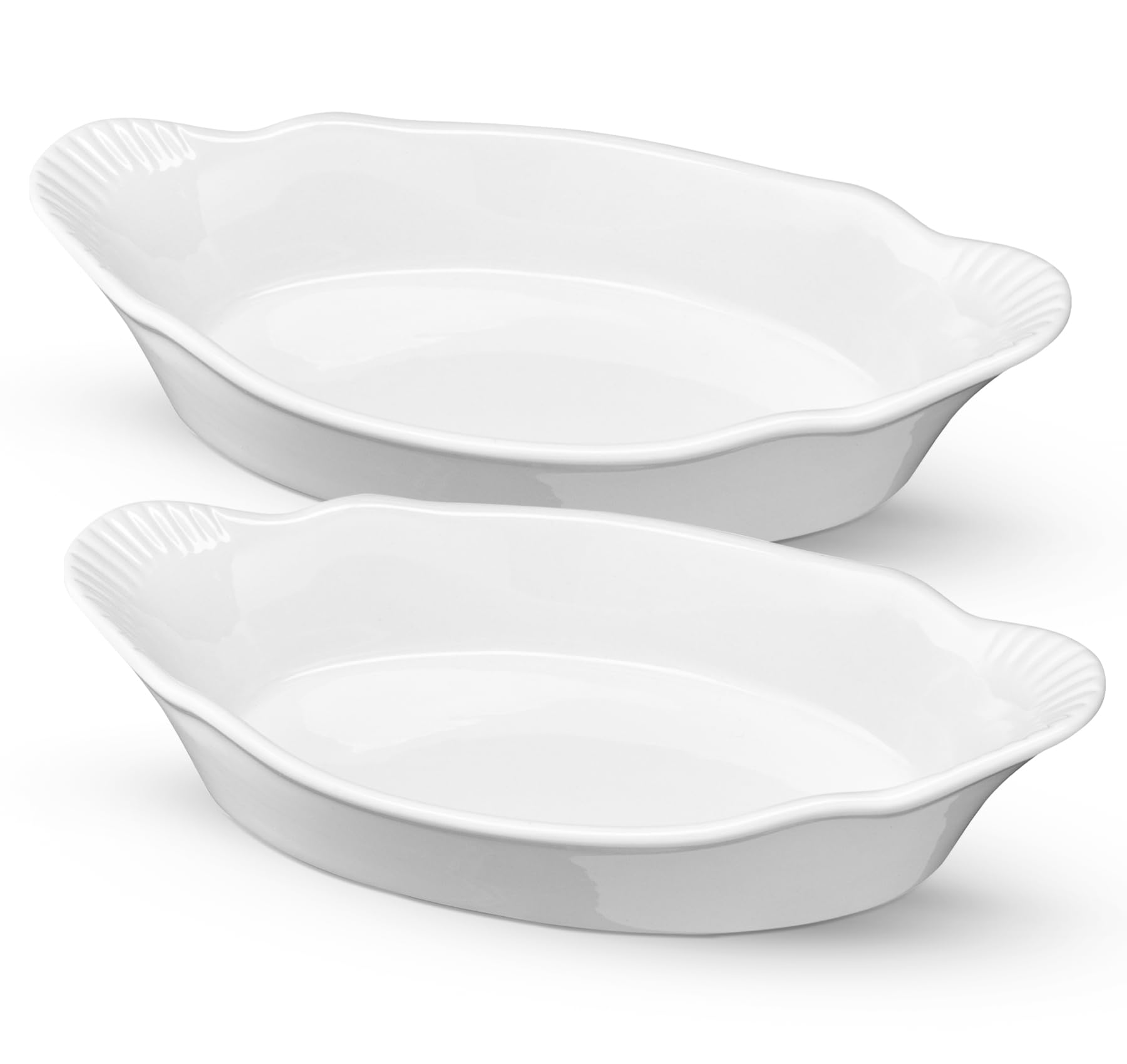 Au Gratin Baking Dishes, Ceramic, by Kook, for Casseroles, Lasagna & Cobblers, Individual Serving, Set of 2, Oven, Microwave & Dishwasher Safe Bakeware, 18 oz, Ivory