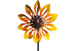 Hwishare Wind Spinner - Yard Garden Wind Spinners with Solar Lights, Lawn Yard Art Garden Decor - Dual Direction Kinetic Metal Copper Bronze Windspinners