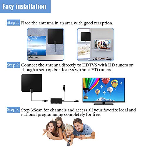 TV Antenna Amplified HD Digital TV Indoor Antenna Support 4K 1080P with Adjustable Amplifier Signal Booster 60-120 Miles Range Digital Antenna for HDTV Free View Channels - Thumbnail 4