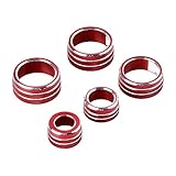 5PCS Red Aluminum Interior Audio Air Condition Button Cover Decoration Twist Switch Ring Trim Compatible with Toyota Camry 2018