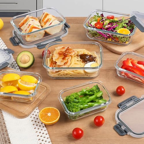 YASHE Glass Containers with Lids, 10 Pack Thick & Durable Food Containers - Stackable Airtight Glass Meal Prep Containers, BPA-Free Food Storage for Microwave, Oven, Freezer and Dishwasher
