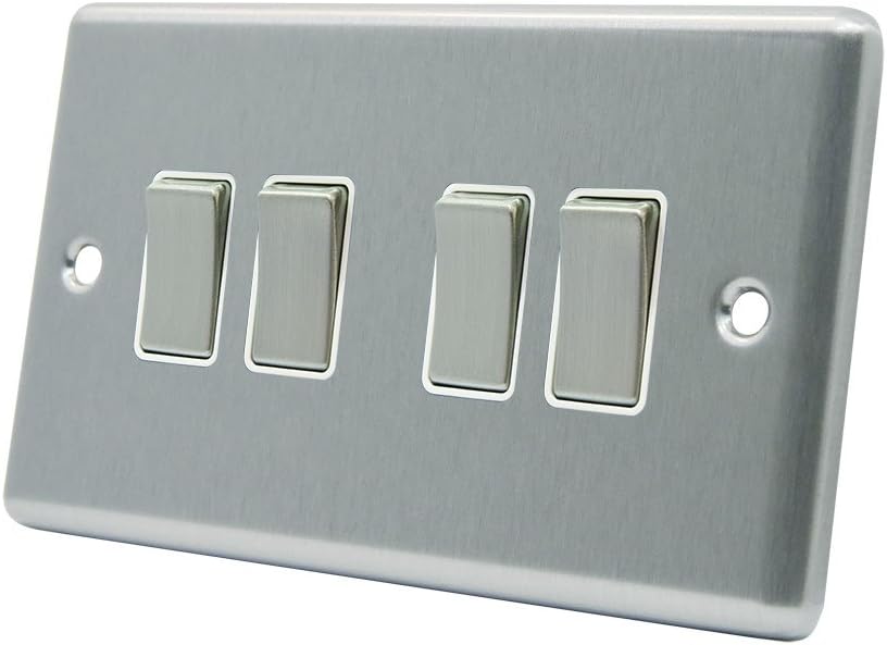 AET CSC4GSWIWS 10 A 4-Gang 2-Way Satin Finish Chrome Classical White Insert Metal Rocker Light Switch