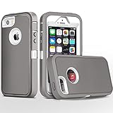 iPhone 5S Case,iPhone SE Case,Fogeek Heavy Duty PC and TPU Combo Protective Defender Body Armor Case Compatible for iPhone 5S,iPhone SE and iPhone 5 with Fingerprint Function (Light Grey/White)