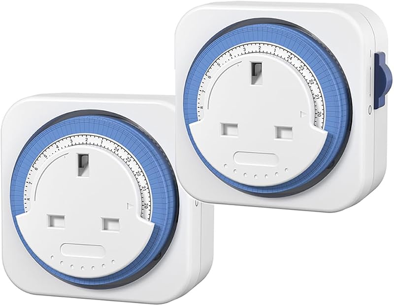 HBN 24 Hour Mechanical Timer Plug UK Indoor 48 On/Off 15 Min Interval 2 Pack