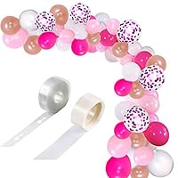 Balloon Arch Garland Kit 80 Pieces Pink, Rose Gold & White Latex Balloons Confetti Balloons with 16 ft Balloon Strip Tape and Glue Dots for Wedding, Baby Shower, Birthday Party Decorations (Pink)