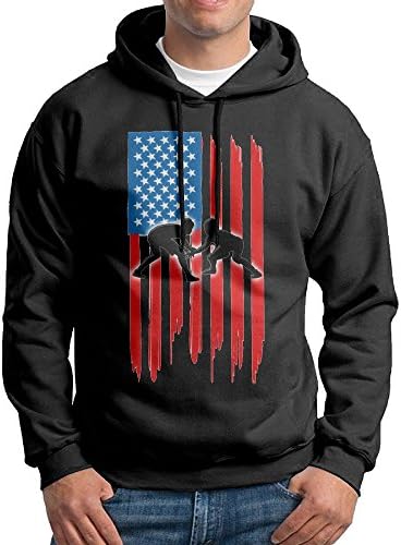 Obachi American Flag Wrestling Men's Long Sleeve Pullover Hooded Sweatshirt Black Size XXL