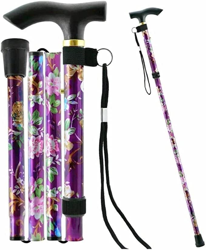 Aspect Folding Walking Sticks for Women and Men | Adjustable Walking Cane with Ergonomic Handle and Wrist Strap | Floral Lightweight Collapsible Walking Sticks - Purple Floral