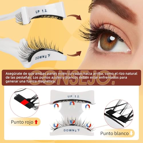 Pestañas magnéticas reutilizables QUEWEL, 2 pares, con aplicador, sin pegamento, aspecto natural, fáciles de usar y quitar (CXJM-A2)