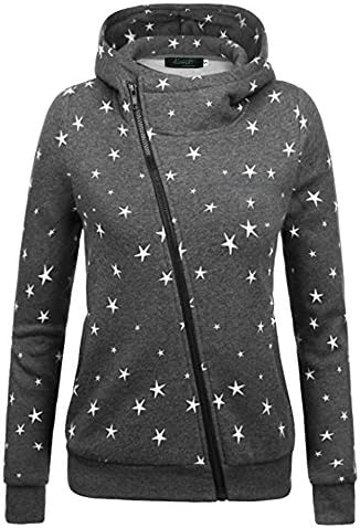 Women's Hoodie Long Sleeve Casual Zip-up Pockets Sweatshirts Outdoor Tops Star Gray L