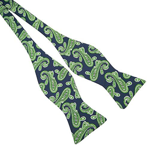 Startby Mens Adjustable Jacquard Self-tied Tuxedo &amp; Wedding Bow Ties (Navy+Green Paisley)