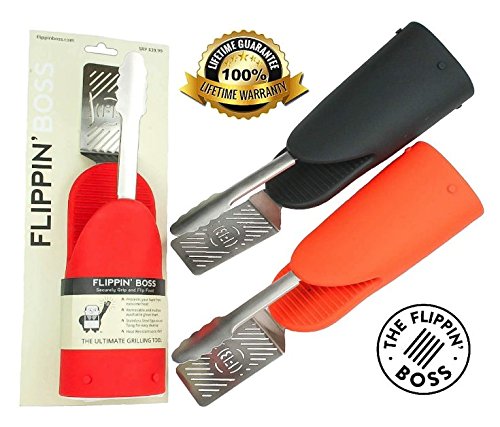 Flippin' Boss Pro - The Choice Of Serious Grillers, All-in-One Professional Grade Stainless Steel Spatula, Tong & Heat Resistant Silicone Glove Combo Tool, The Ultimate Grilling And BBQ Accessory