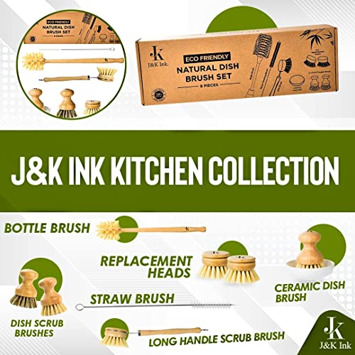 Bamboo Dish Brush Set For Cleaning Dishes Pots and Pans Includes 1