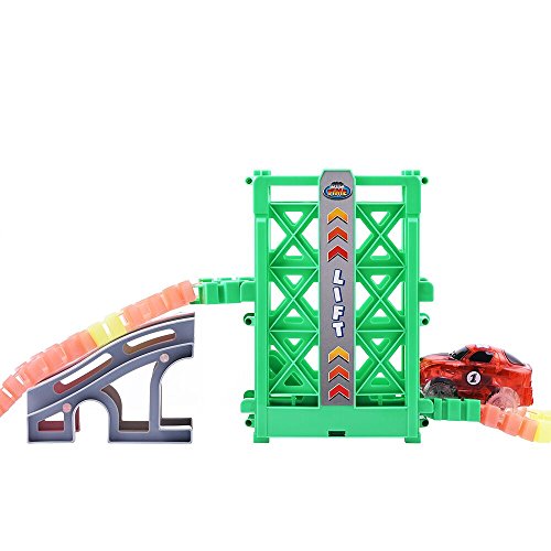 ONTOPON Toy Track Accessory Lift with a Race Car, Elevator and Ramp Track Attachments Fits ALL Bend A Path Track Vehicle Playsets(green color)
