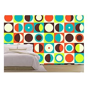 Vector - Geometric Abstract Seamless Pattern. Retro 60s Style and Colors. - Removable Wall Mural | Self-Adhesive Large Wallpaper - 66x96 inches