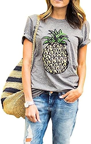 ClothingLoves Women's Pineapple Print Cotton Tee Shirt Tank Tops (M, Gray)