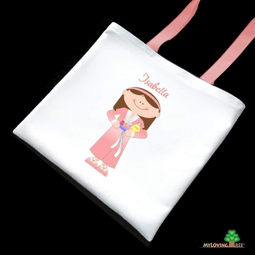 Spa girl party tote bags, birthday party favors, shoulder bags, personalized sleepover party gifts, slumber party, girls weekend, girls party, canvas totes