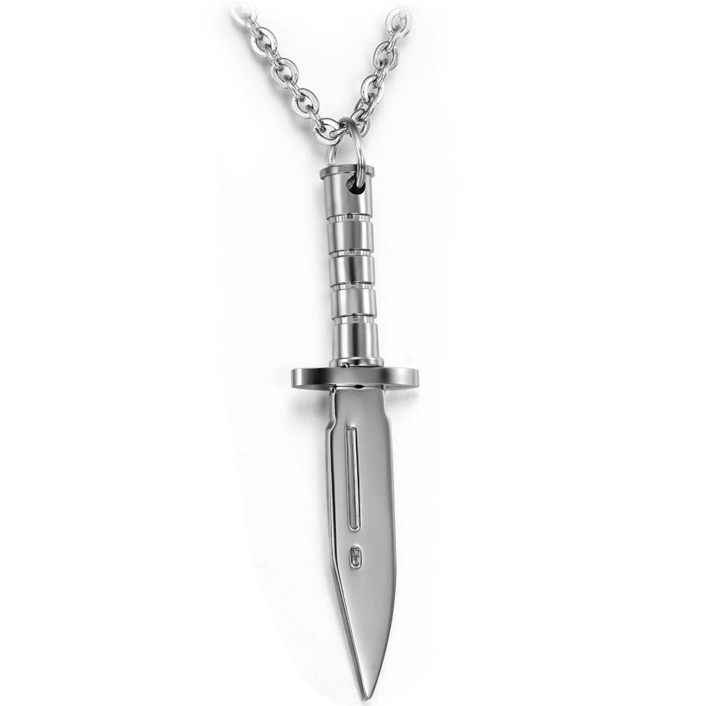 Feilok Simple Unisex Mens Stainless Steel Dagger Knife Pendant Necklace, Color Silver