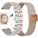 CAGOS Compatible Galaxy Watch 42mm/Galaxy Watch Active 2 Bands, 2 Pack Stainless Steel + Mesh Strap Bracelet Replacement for Samsung Galaxy Watch 42mm/Ticwatch E Smartwatch -Small