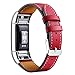Mornex Replacement Leather Band Compatible with Fitbit Charge 2, Classic Genuine Leather Wristband for Men Women(Red-Silver Buckle)
