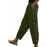 jxsoyen Linen Pants for Women Loose Fit Wide Leg Lounge Pants Spring Summer Casual Drawstring Capris Button Cropped Trousers