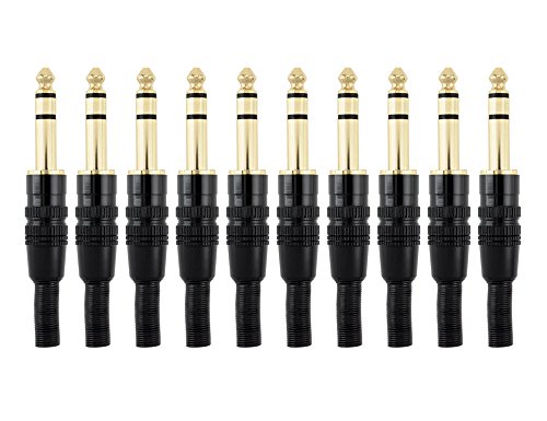 Silverback Canine TRS Connector 10 Pack, Gold Contacts with Strain Relief Spring, 1/4" Plugs for Patch Cables, Stereo Audio