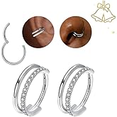 MODRSA Silver Cartilage Earrings For Women Helix Piercing Jewelry Double Hoop Earring Cartilage Hoop Second Hole Earrings For Women 16G Septum Ring Clicker Nose Ring 8mm Hinged Nose Hoops 2pcs