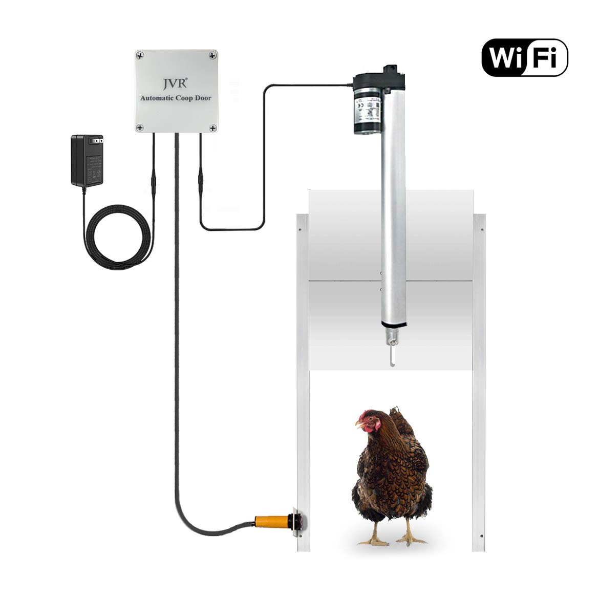 JVR Chicken Coop Door Automatic Smart Opener Kit with Safety Mechanism, Compatible with Alexa, Google Home, Rainproof 2.4GHz WiFi Timer Controller Actuator Motor Mobile/Remote Control (Wi-Fi Version)