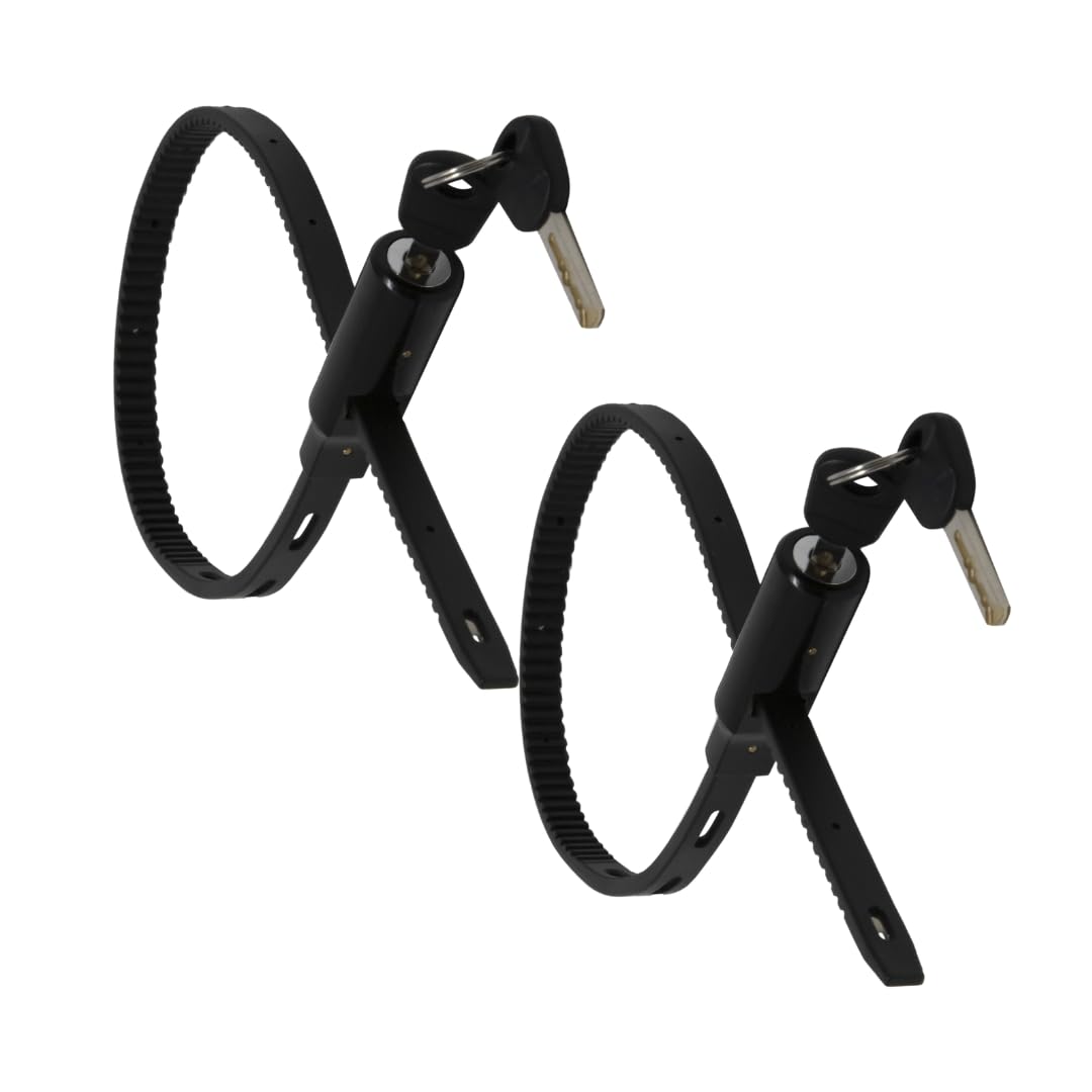 Urban August Adjustable Zip Tie Lock for Refrigerator Door Cabinet Bike Stroller Helmet - Multi-Purpose Keyed French Door Lock - Stainless Steel Fridge Lock with Key - Black, 2 Pack