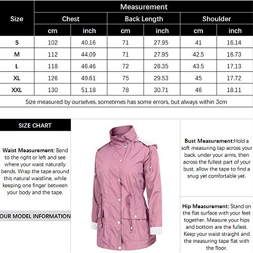 FISOUL Raincoats Waterproof Lightweight Rain Jacket Active Outdoor Hooded Women's Trench Coats Pink