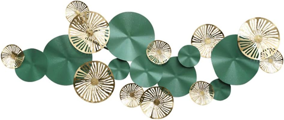 QINQIWD Metal Wall Art Sculpture, Gold And Green Lotus Leaves Abstract Flower Wall Hanging Decoration Gifts for Home Living Room Ornament