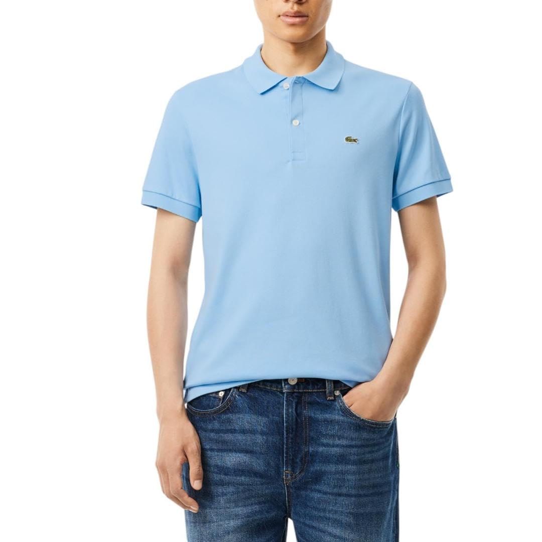 Lacoste Mens Short Sleeve Pima Jersey Interlock Regular Fit Polo, Overview Blue, Large