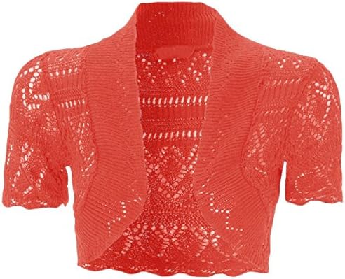 mafhh55 Womens New Crochet Front Open Ladies Short Sleeve Knitted Bolero Cropped Cardigan Shrug Top 8-30