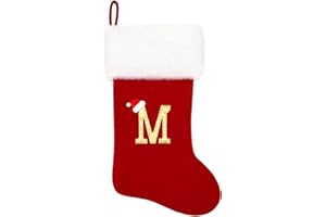 Eoocan 20 Inches Monogram Christmas Stockings Red Velvet with White Super Soft Plush Cuff Embroidered Xmas Stockings Classic Personalized Stocking Decorations for Family Holiday Season Decor(Letter M)