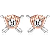 Talonior Football Earrings for Women Basketball Volleyball 925 Sterling Silver Rugby Ball Sport Earrings Dangle Drop Small Jewelry Gifts for Sport Lovers