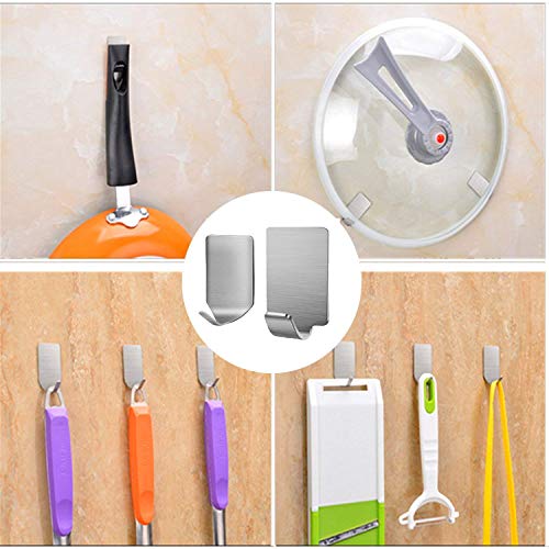 Adhesive Hooks, 32-Pack Heavy Duty Wall Hooks Stainless Steel Waterproof Hangers for Kitchen, Bathroom, Bags, Towel, Coat, Keys, Robe, Home, Offices (16 Small + 16 Big) - Thumbnail 5