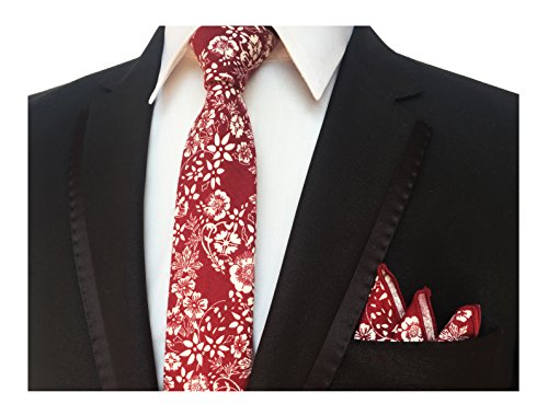 Men's Red White Ties Cotton Flowers Printed Neckties Great for Weddings Gifts