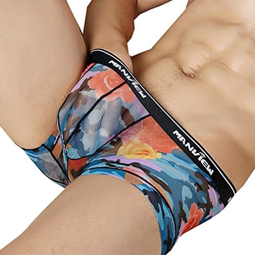 Men's Underwear Neartime Sexy Boxer Mens Briefs Rose Print Shorts Underpants (L, Blue)
