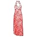 Modes Plus Size Lingerie Halter See Through Red Lace High Split Long Gown Dress Set, Red, XXXXXX-Large