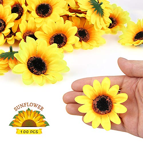 Mocoosy 100Pcs Artificial Sunflower Heads 2.8" Fake Sunflowers Yellow