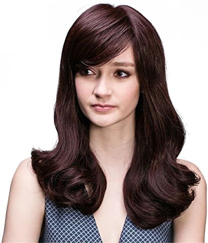 SOUMAOG 17 Inch Blended Brazilian Human Hair Wigs, Perfect Lover Wavy Hairstyle Long Virgin Hair Wig Brown for Women with Free Wig Cap and Comb