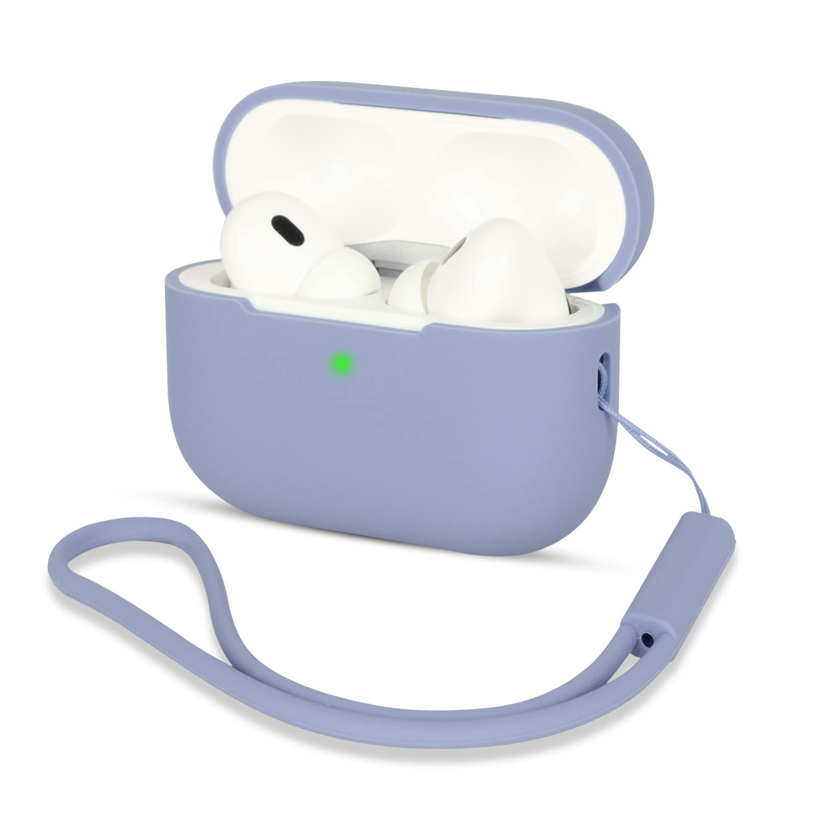 AOTUAO Compatible with AirPods Pro 2 Case Cover, Shock-Resistant Protective Silicone Case Cover for AirPods Pro 2nd Generation 2022 with Silicone Lanyard, Front LED Visible, Gray Blue — image 1
