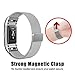 Fitbit Charge 2 Bands, Coukou Milanese Loop Stainless Steel Bracelet Replacement Wristbands Smart Watch Strap with Unique Magnet Lock for Fitbit Charge 2 - Silver